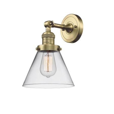 A large image of the Innovations Lighting 203 Large Cone Antique Brass / Clear