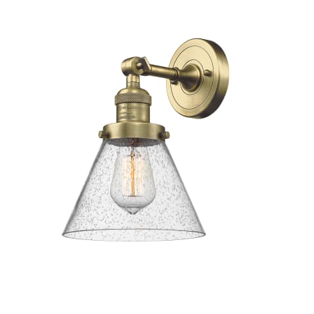 A large image of the Innovations Lighting 203 Large Cone Antique Brass / Seedy