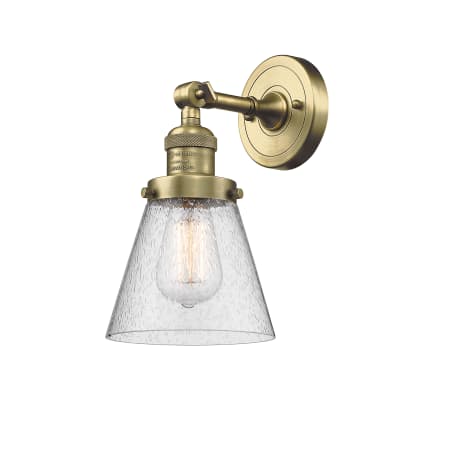 A large image of the Innovations Lighting 203 Small Cone Antique Brass / Seedy