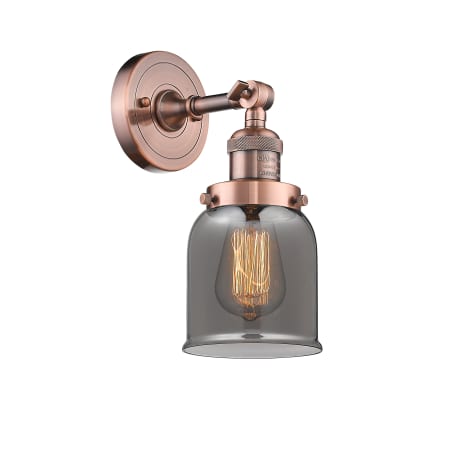 A large image of the Innovations Lighting 203 Small Bell Antique Copper / Smoked