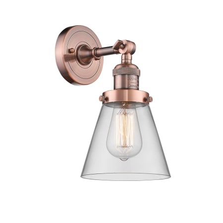 A large image of the Innovations Lighting 203 Small Cone Antique Copper / Clear