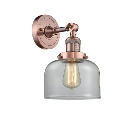 A large image of the Innovations Lighting 203 Large Bell Antique Copper / Clear
