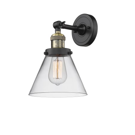 A large image of the Innovations Lighting 203 Large Cone Black Antique Brass / Clear