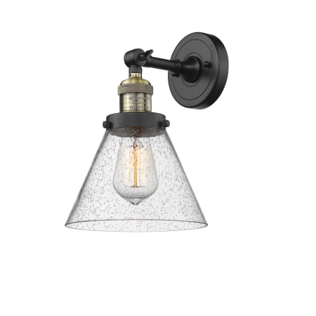 A large image of the Innovations Lighting 203 Large Cone Black Antique Brass / Seedy