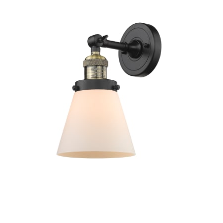 A large image of the Innovations Lighting 203 Small Cone Black Antique Brass / Matte White