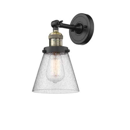 A large image of the Innovations Lighting 203 Small Cone Black Antique Brass / Seedy
