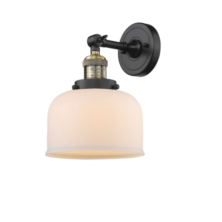 A large image of the Innovations Lighting 203 Large Bell Black Antique Brass / Matte White