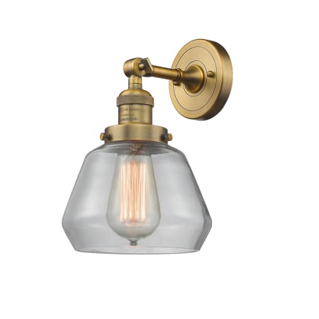A large image of the Innovations Lighting 203 Fulton Brushed Brass / Clear