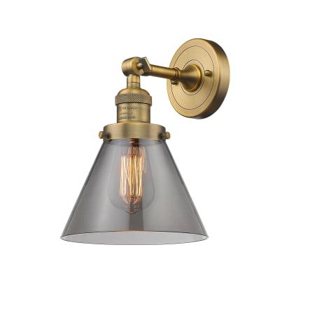 A large image of the Innovations Lighting 203 Large Cone Brushed Brass / Smoked
