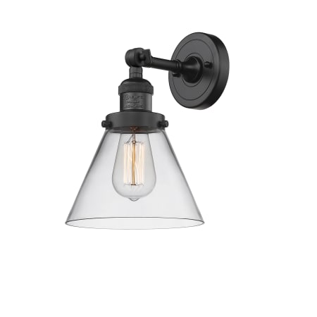 A large image of the Innovations Lighting 203 Large Cone Matte Black / Clear