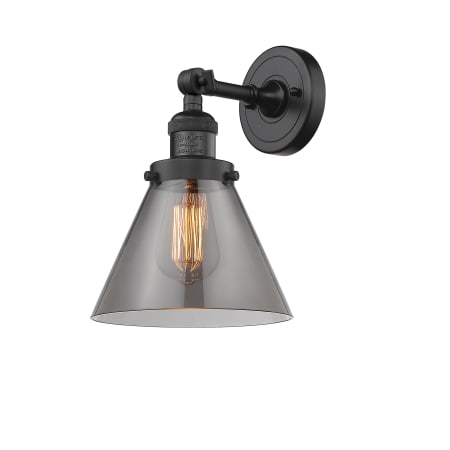 A large image of the Innovations Lighting 203 Large Cone Matte Black / Smoked