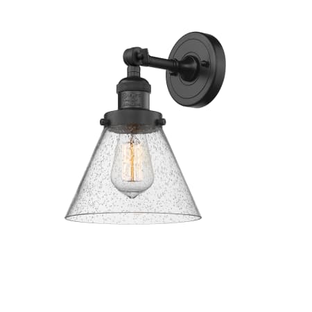 A large image of the Innovations Lighting 203 Large Cone Matte Black / Seedy