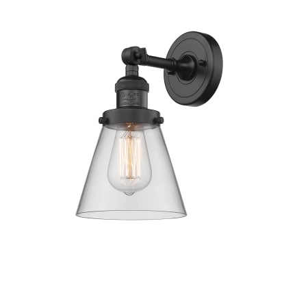 A large image of the Innovations Lighting 203 Small Cone Matte Black / Clear