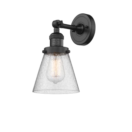 A large image of the Innovations Lighting 203 Small Cone Matte Black / Seedy