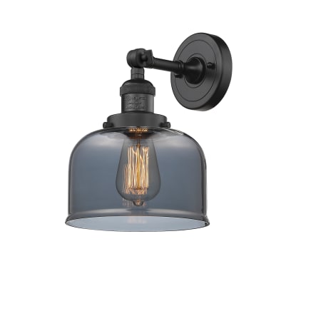 A large image of the Innovations Lighting 203 Large Bell Matte Black / Plated Smoked