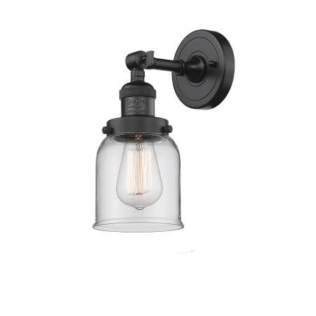 A large image of the Innovations Lighting 203 Small Bell Oiled Rubbed Bronze / Clear