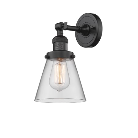 A large image of the Innovations Lighting 203 Small Cone Oiled Rubbed Bronze / Clear