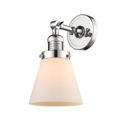 A large image of the Innovations Lighting 203 Small Cone Polished Chrome / Matte White Cased