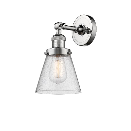 A large image of the Innovations Lighting 203 Small Cone Polished Chrome / Seedy