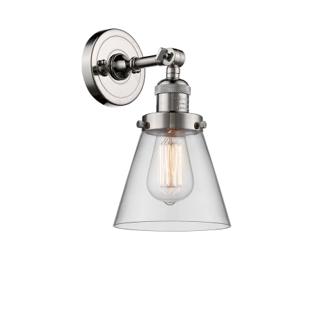 A large image of the Innovations Lighting 203 Small Cone Polished Nickel / Clear