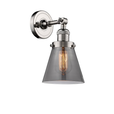 A large image of the Innovations Lighting 203 Small Cone Polished Nickel / Smoked