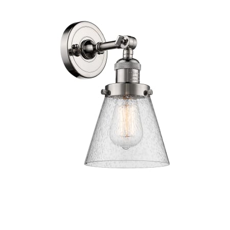 A large image of the Innovations Lighting 203 Small Cone Polished Nickel / Seedy