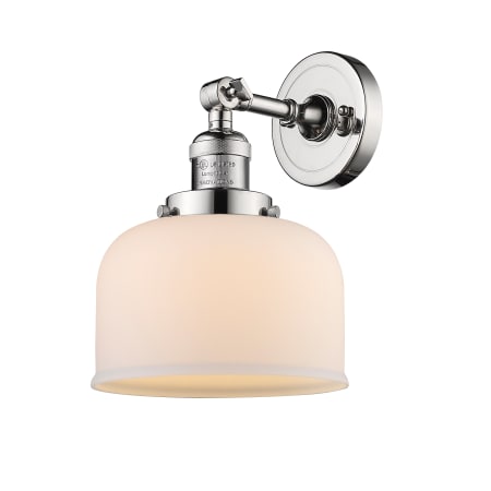 A large image of the Innovations Lighting 203 Large Bell Polished Nickel / Matte White Cased
