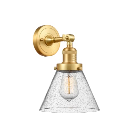 A large image of the Innovations Lighting 203-11-8 Cone Sconce Satin Gold / Seedy