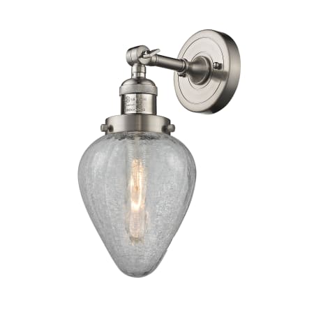 A large image of the Innovations Lighting 203 Geneseo Satin Brushed Nickel / Clear Crackle