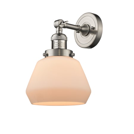 A large image of the Innovations Lighting 203 Fulton Satin Brushed Nickel / Matte White Cased