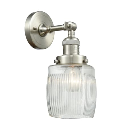 A large image of the Innovations Lighting 203 Colton Brushed Satin Nickel / Clear Halophane