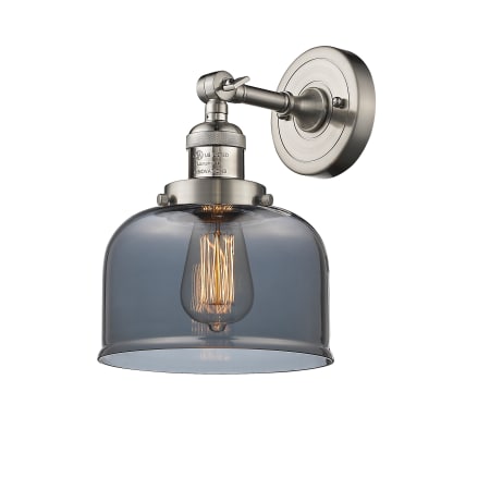 A large image of the Innovations Lighting 203 Large Bell Satin Brushed Nickel / Smoked