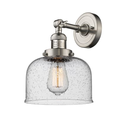 A large image of the Innovations Lighting 203 Large Bell Satin Brushed Nickel / Seedy