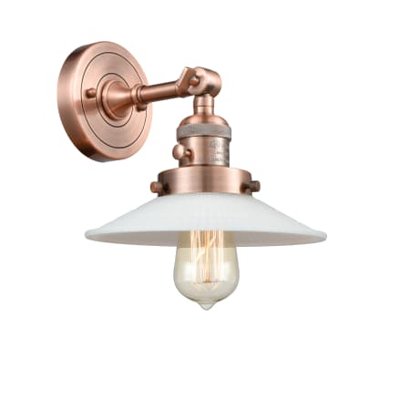 A large image of the Innovations Lighting 203SW Halophane Antique Copper / Matte White