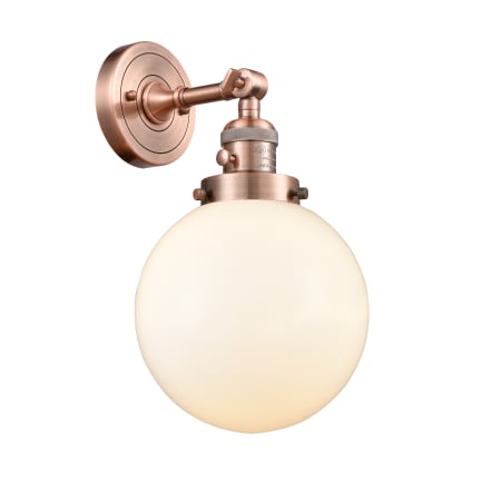 A large image of the Innovations Lighting 203SW-8 Beacon Antique Copper / Matte White Cased