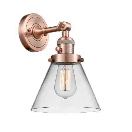A large image of the Innovations Lighting 203SW Large Cone Antique Copper / Clear
