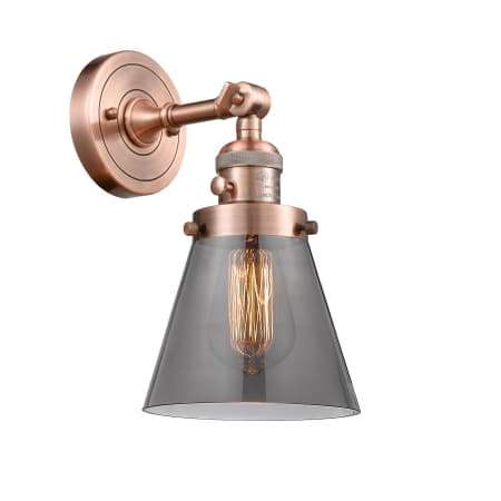 A large image of the Innovations Lighting 203SW Small Cone Antique Copper / Smoked