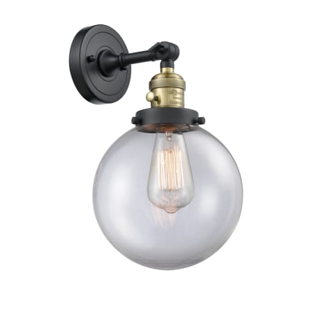 A large image of the Innovations Lighting 203SW-8 Beacon Black Antique Brass / Clear