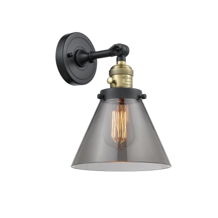 A large image of the Innovations Lighting 203SW Large Cone Black Antique Brass / Smoked