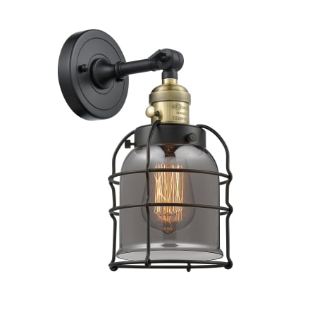 A large image of the Innovations Lighting 203SW Small Bell Cage Black Antique Brass / Smoked