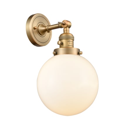 A large image of the Innovations Lighting 203SW-8 Beacon Brushed Brass / Matte White