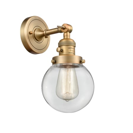A large image of the Innovations Lighting 203SW-6 Beacon Brushed Brass / Clear