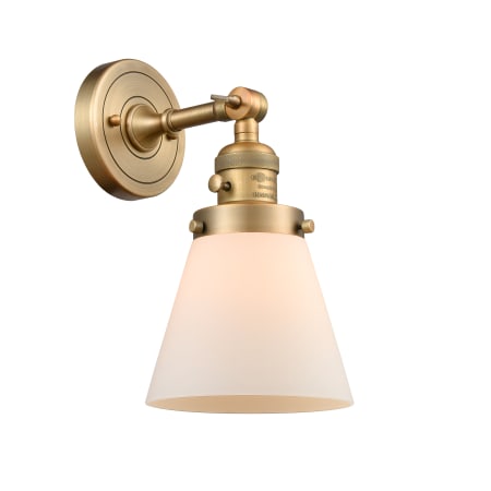 A large image of the Innovations Lighting 203SW Small Cone Brushed Brass / Matte White