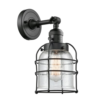 A large image of the Innovations Lighting 203SW Small Bell Cage Matte Black / Seedy