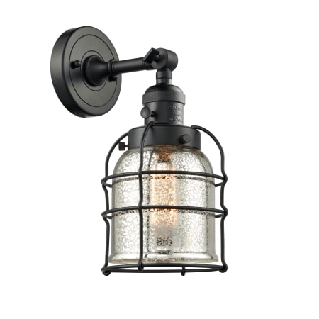 A large image of the Innovations Lighting 203SW Small Bell Cage Matte Black / Silver Plated Mercury