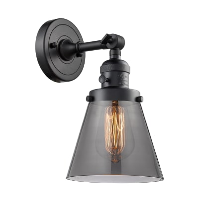 A large image of the Innovations Lighting 203SW Small Cone Matte Black / Smoked