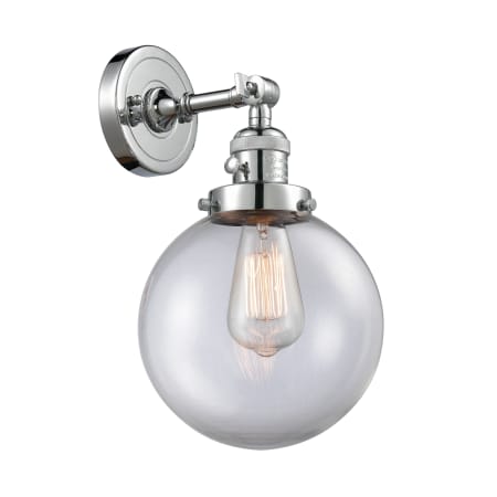 A large image of the Innovations Lighting 203SW-8 Beacon Polished Chrome / Clear