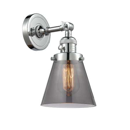 A large image of the Innovations Lighting 203SW Small Cone Polished Chrome / Smoked