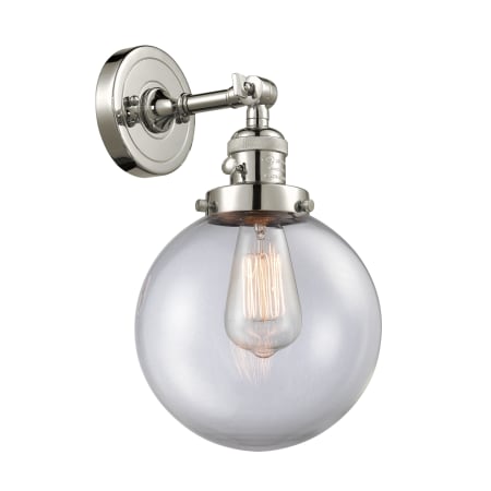 A large image of the Innovations Lighting 203SW-8 Beacon Polished Nickel / Clear