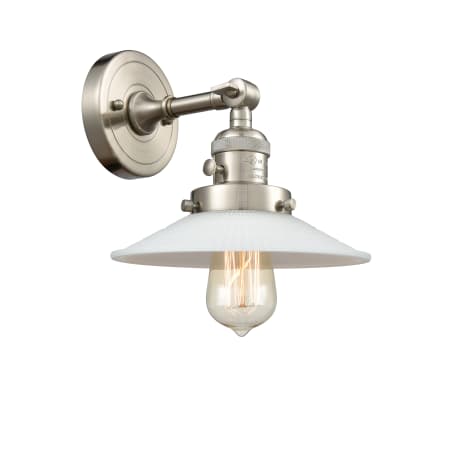 A large image of the Innovations Lighting 203SW Halophane Brushed Satin Nickel / Matte White